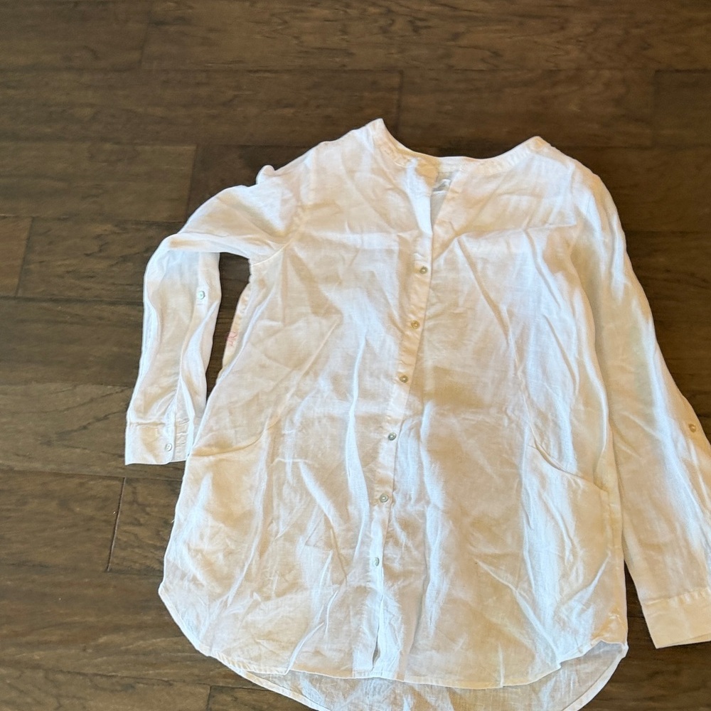 Sigrid Olsen White linen Button-Up Shirt with pockets